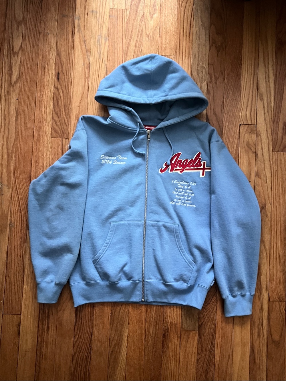 Supreme 2024 light blue salvation hooded sweatshirt size small